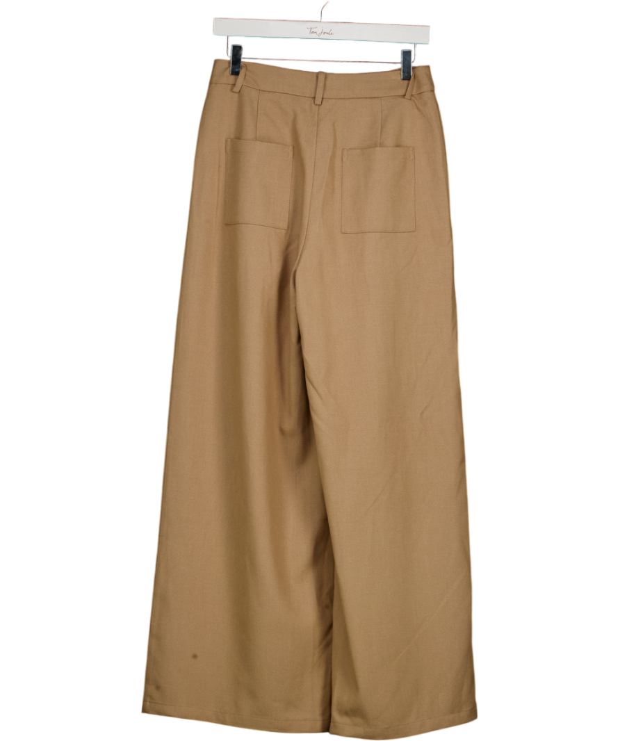 COMMENSE Beige Camel Wide Leg Pleated Trouser UK S