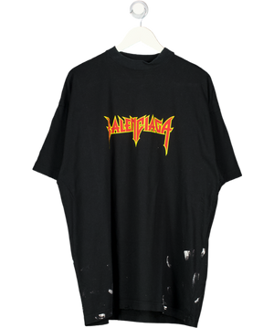 BALENCIAGA Black Metallica Short Sleeve T-shirt Oversized Fit 'black Orange' Szeu2 UK M