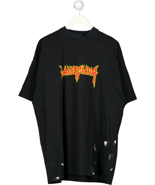 BALENCIAGA Black Metallica Short Sleeve T-shirt Oversized Fit 'black Orange' Szeu2 UK M