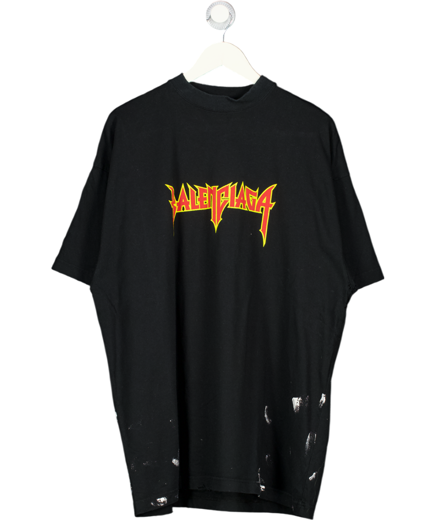 BALENCIAGA Black Metallica Short Sleeve T-shirt Oversized Fit 'black Orange' Szeu2 UK M