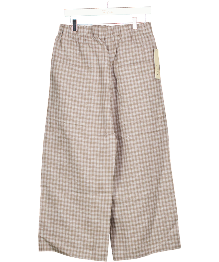 Jigsaw Greenish Grey 100% Linen Checked Trousers UK 10
