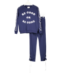 ZOE KARSSEN 2 PIECE Navy Blue "Be Good Or Be Gone" TRACKSUIT SET UK XS/S