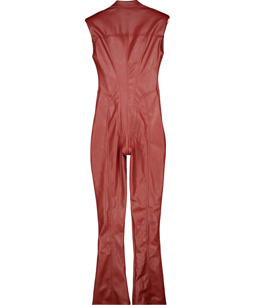 MANIERE DE VOIR Annette In Wine Red Faux Leather Jumpsuit UK 8