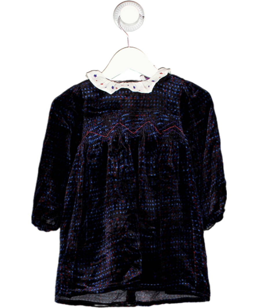 Brora Blue Velvet Checked Dress 9-12 Months