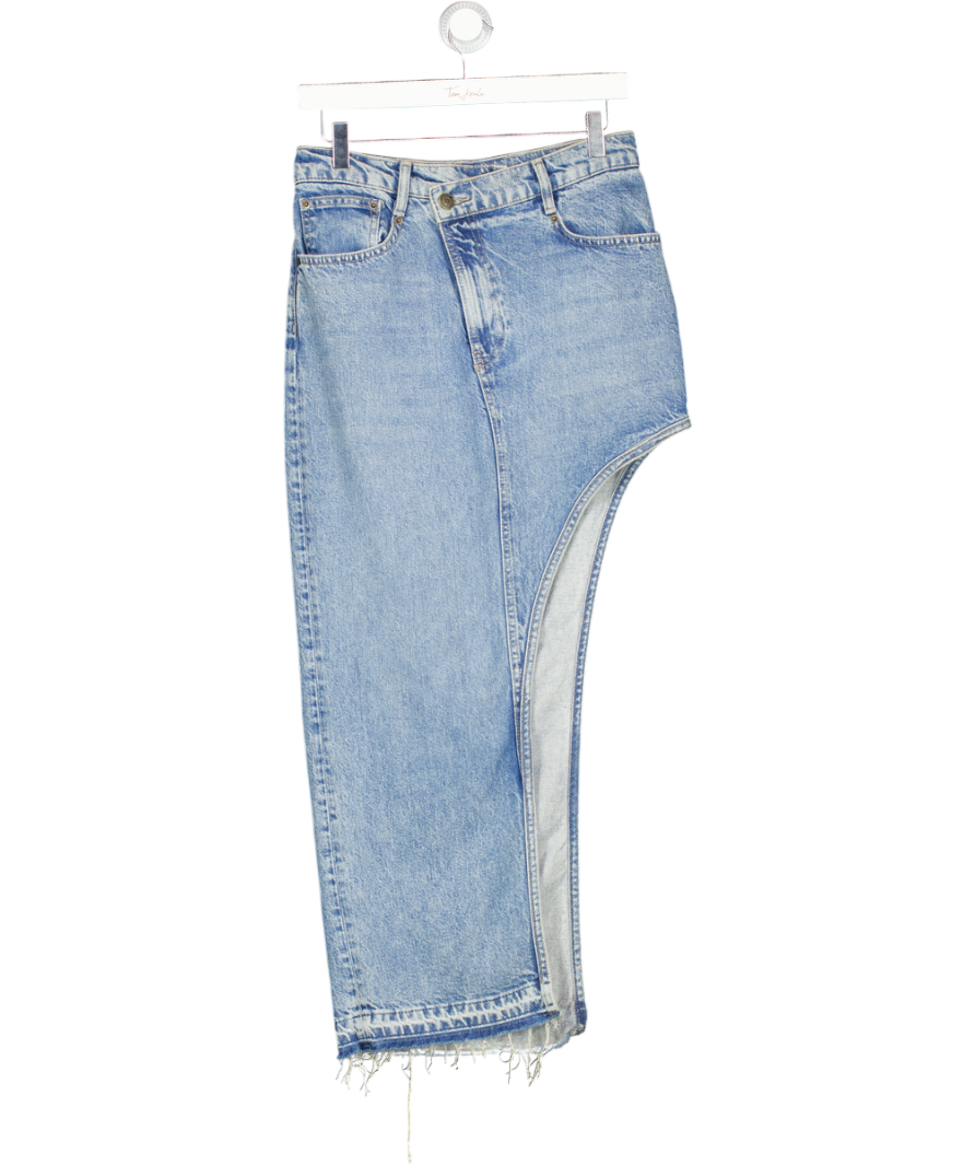 ZARA Blue Bluen Asymmetric Denim Midi Skirt UK M