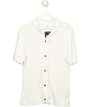 REISS White Cable Fortune Knit Cuban Shirt UK M