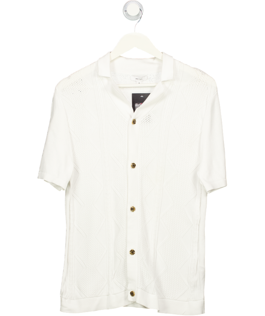REISS White Cable Fortune Knit Cuban Shirt UK M