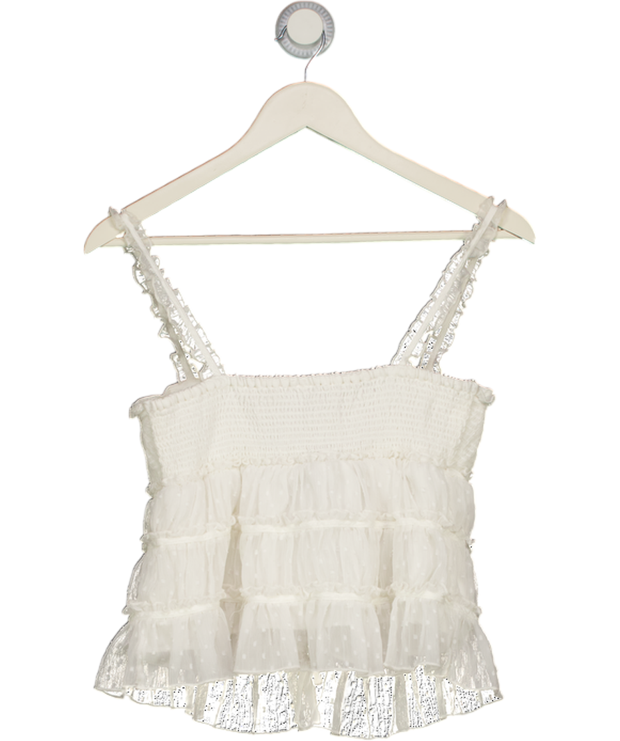 FREE PEOPLE White Tie Front Swiss Dot Cami Top With Ruffle Detail UK S