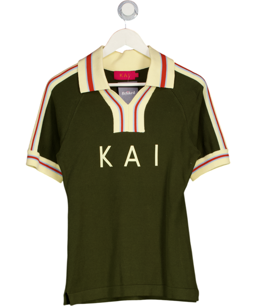 KAI COLLECTIVE Mita Vintage Style Knitted Logo Jersey - Khaki Green UK S