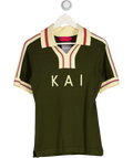 KAI COLLECTIVE Mita Vintage Style Knitted Logo Jersey - Khaki Green UK S