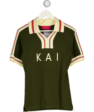 KAI COLLECTIVE Mita Vintage Style Knitted Logo Jersey - Khaki Green UK S