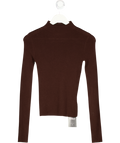 COMMENSE Brown Fine Knit Supersoft Ribbed Mock Neck Jumper UK XS