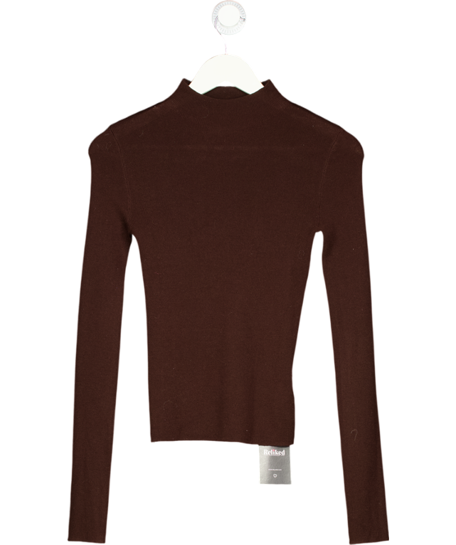 COMMENSE Brown Fine Knit Supersoft Ribbed Mock Neck Jumper UK XS