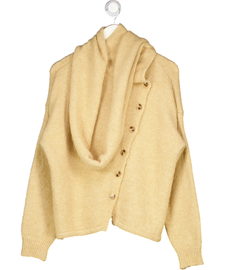 TOPSHOP Knitted Asymmetric Cardigan With Scarf In Oat Beige UK XS