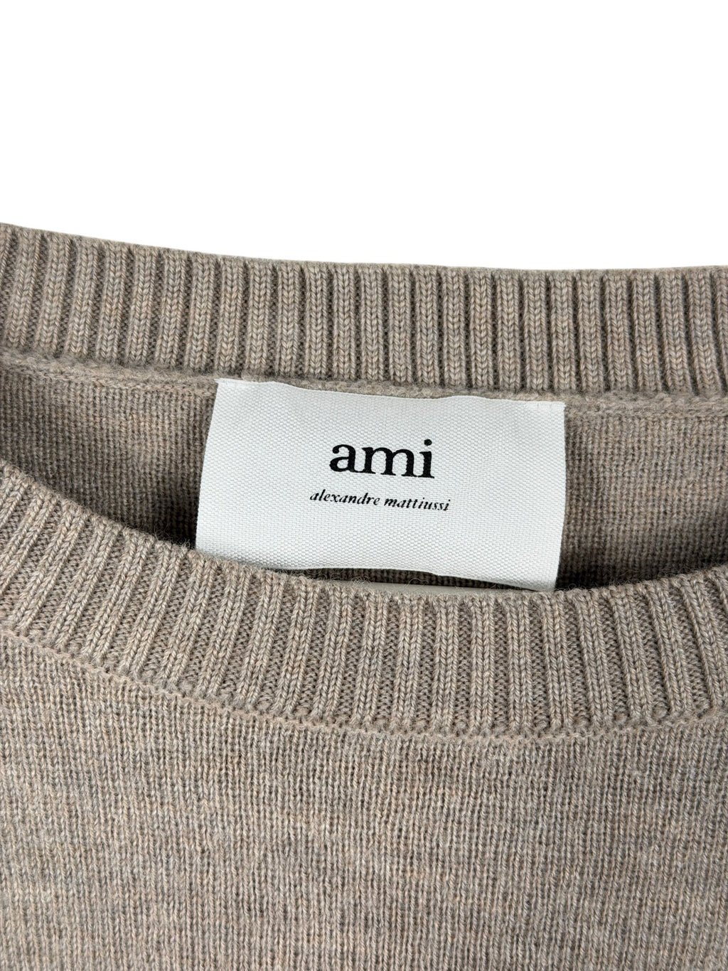 AMI PARIS Brown Extrafine Merino Wool Heart Logo Jumper UK M
