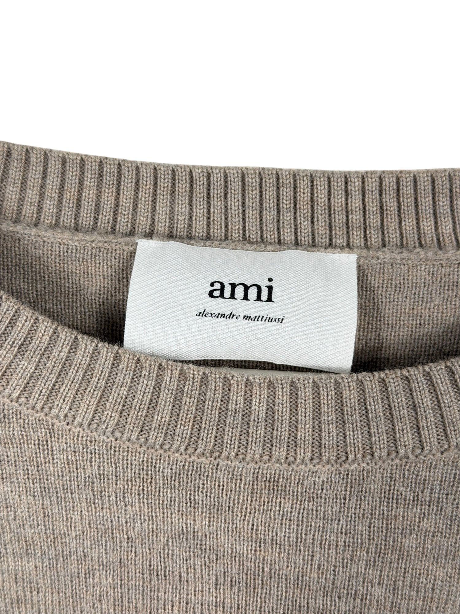 AMI PARIS Brown Extrafine Merino Wool Heart Logo Jumper UK M