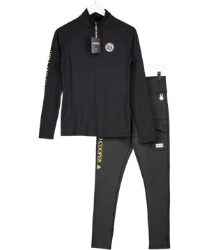 Holland Cooper Black 2-piece Logo Base Layer Top & Leggings Set UK M
