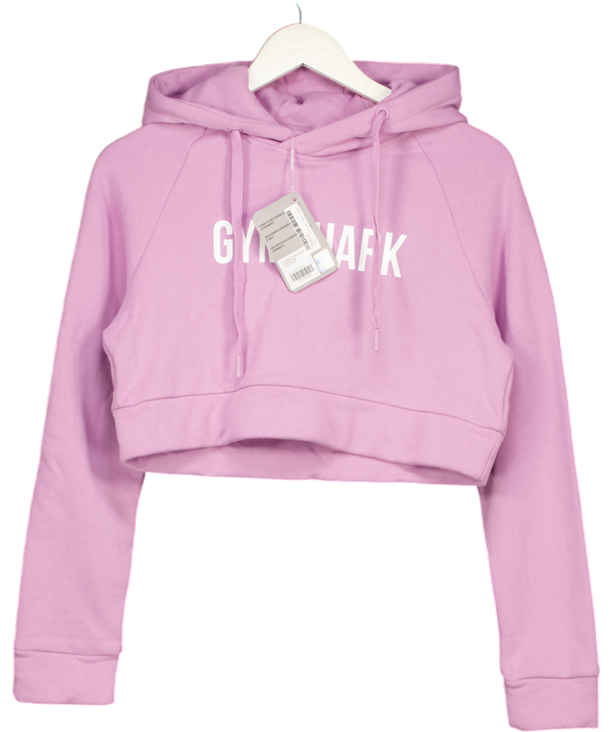 GYMSHARK Lilac Purple Cropped Crest Logo Hoodie UK XS
