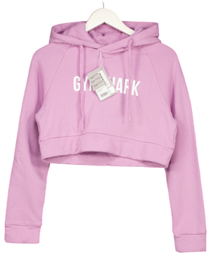 GYMSHARK Lilac Purple Cropped Crest Logo Hoodie UK XS