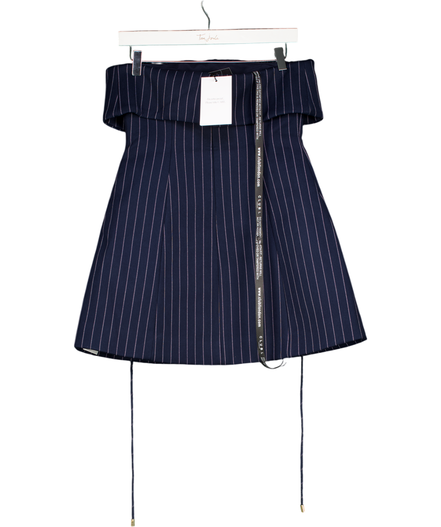 CLUB L Ember Navy Blue Pinstripe Square-neck Mini Dress UK 10