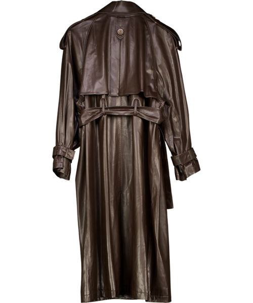FABRIQUE X Maia Gogiberidze Dark Brown Tai Trench Coat In Faux Nappa Leather UK XS
