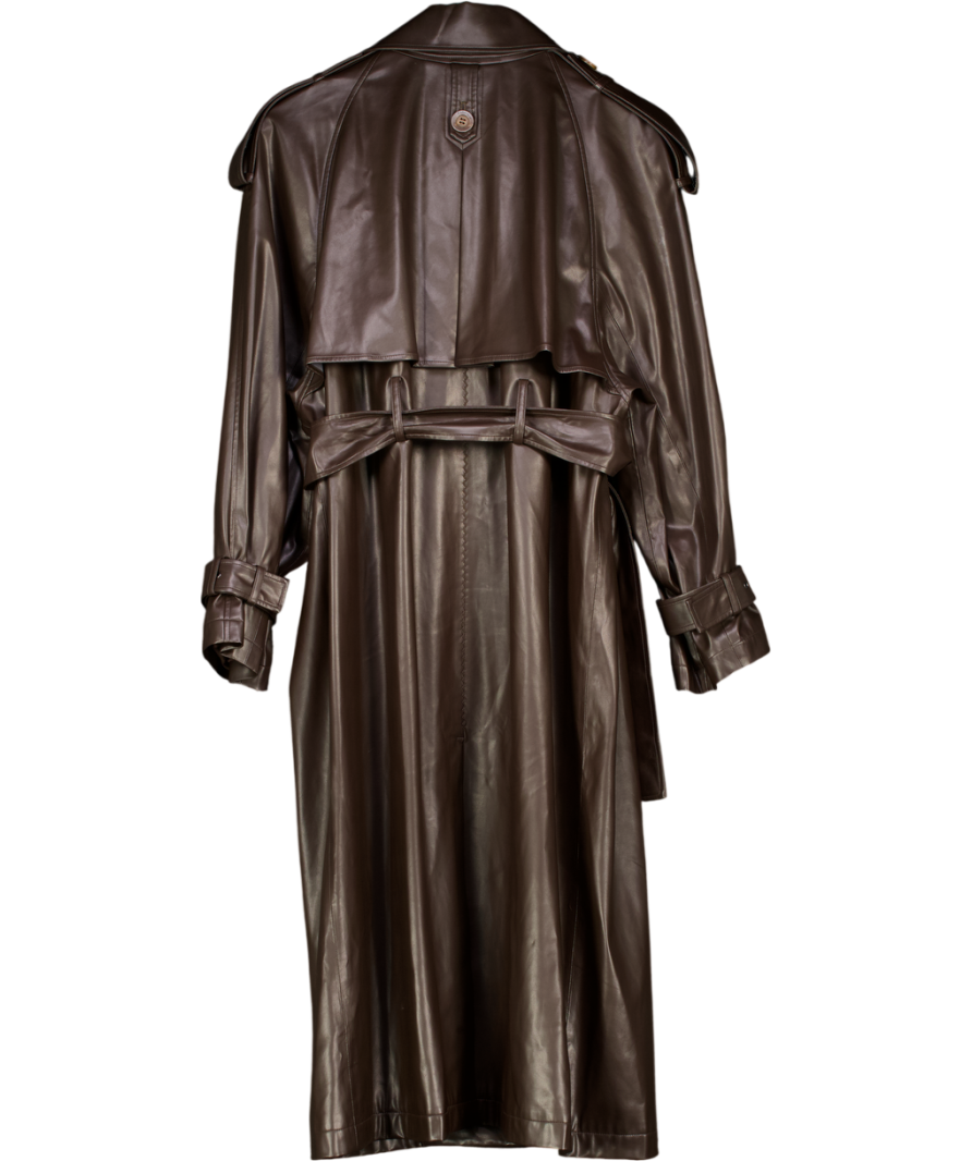 FABRIQUE X Maia Gogiberidze Dark Brown Tai Trench Coat In Faux Nappa Leather UK XS