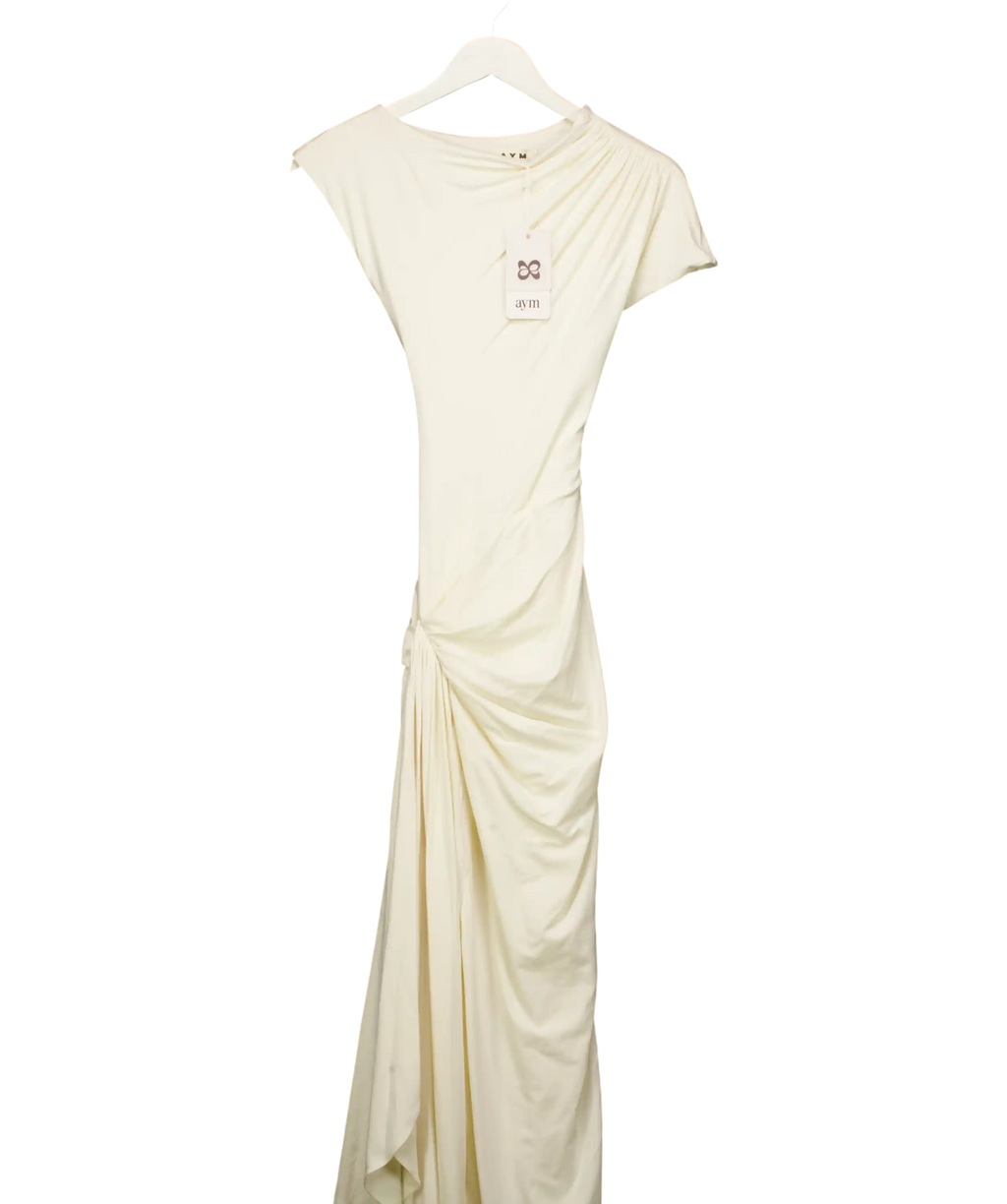 AYM STUDIO Cream Venus Draped Maxi Dress UK XS