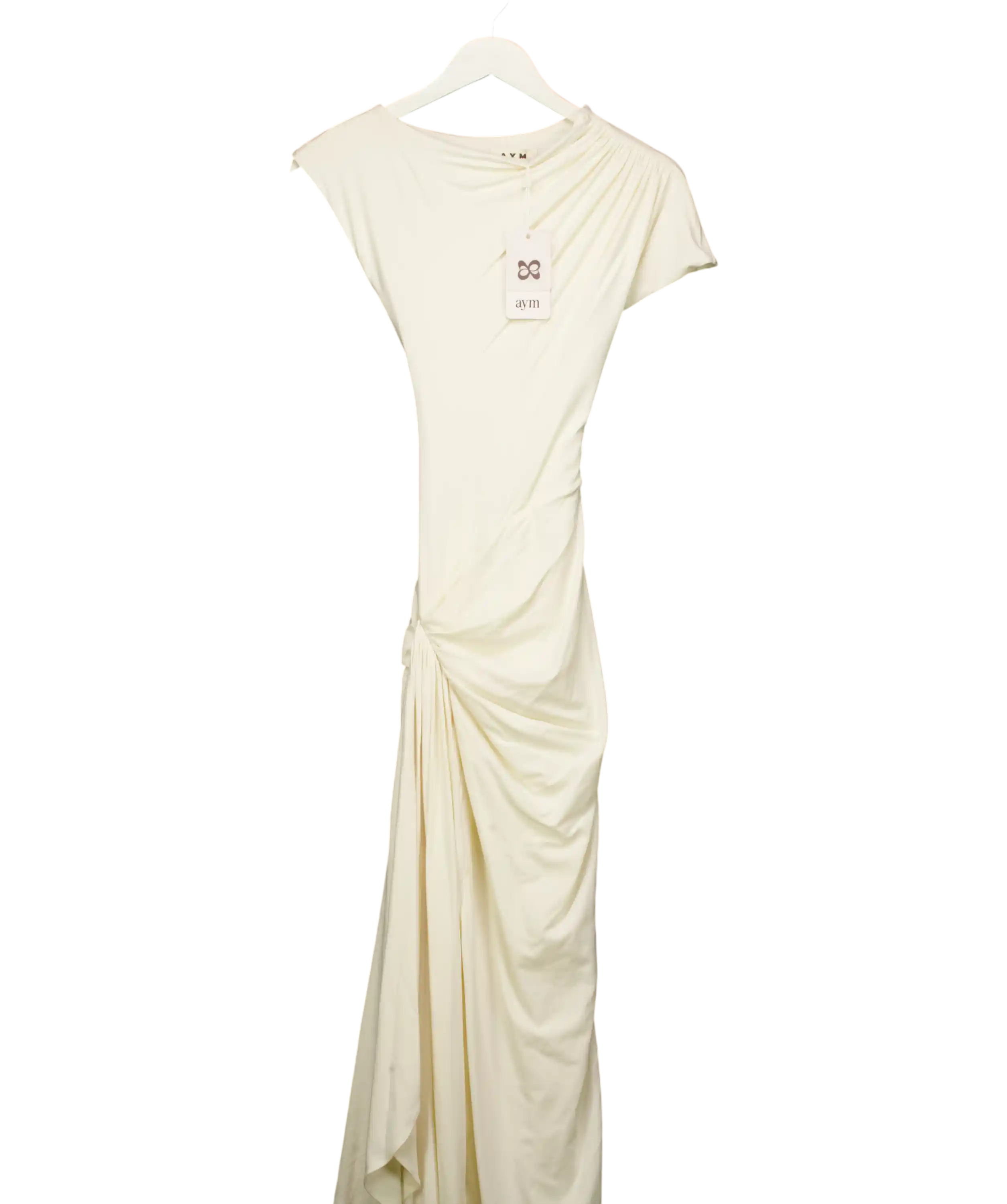 AYM STUDIO Cream Venus Draped Maxi Dress UK XS