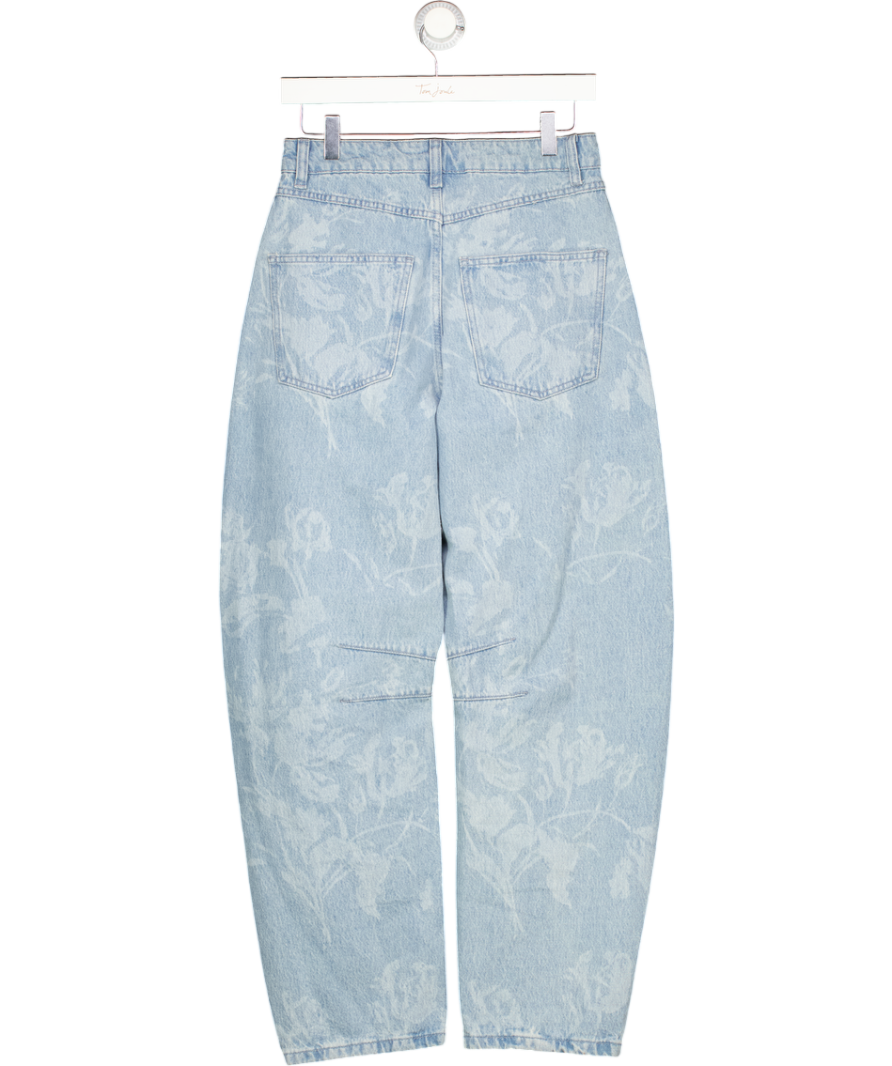 ASOS Design Barrel Leg Jean In Floral Mid Wash Blue UK 8