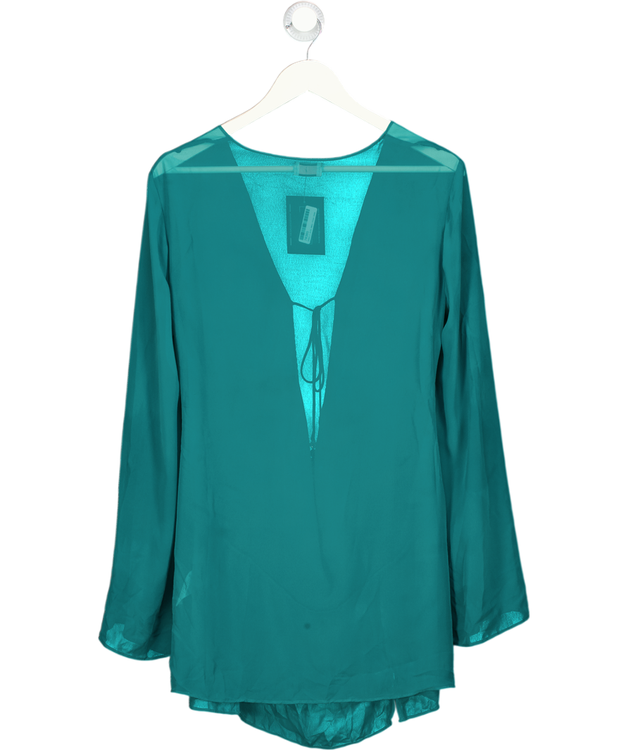 Oh Polly Green Bead-embellished Cowl-neck Sheer Mini Dress UK M
