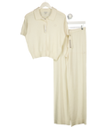 The Couture Club White Linen-cotton Gingham Long Pyjama Set With Knitted Panel Trousers UK 8