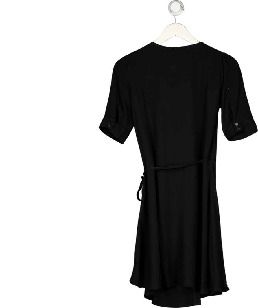NA-KD Black Puff Sleeve Wrap Mini Dress UK 6