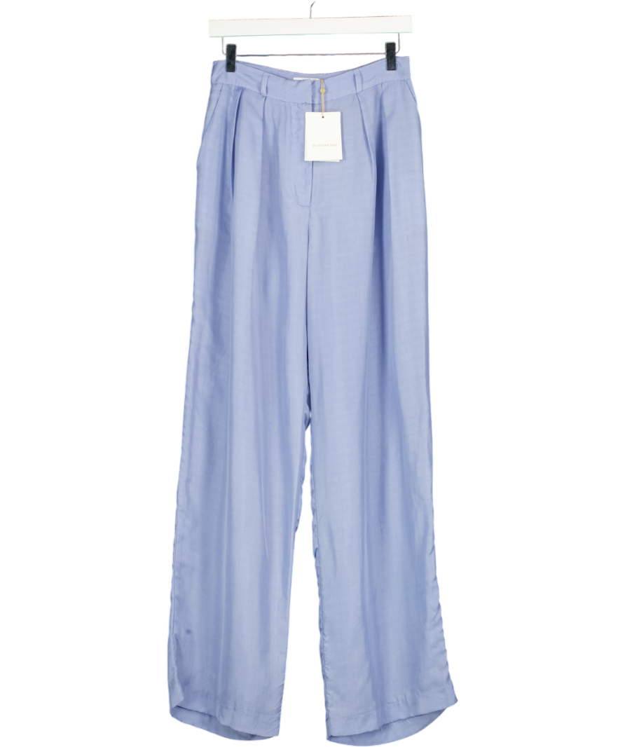 THE FRANKIE SHOP Blue Tansy Pleated Silky Cupro Trousers UK S
