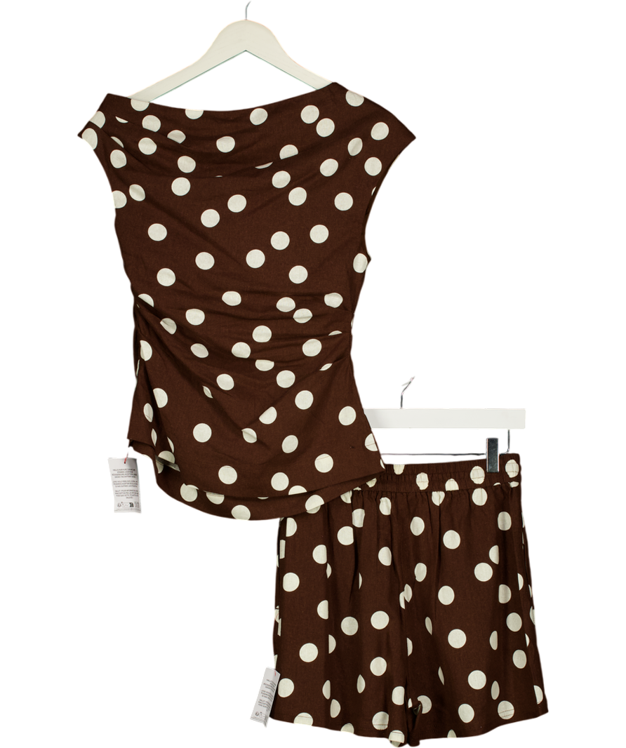 TOPSHOP 2-piece Linen Cinched Waist Top (uk 6)  & Shorts (uk 8) Set In Chocolate Brown Spot UK XS/S