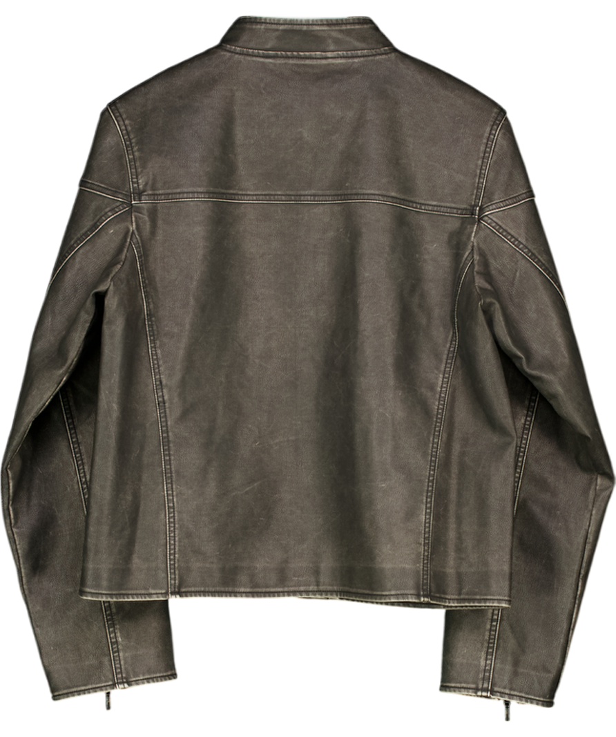WHITE FOX Faux Leather Distressed Brown Black Zip Jacket UK M/L