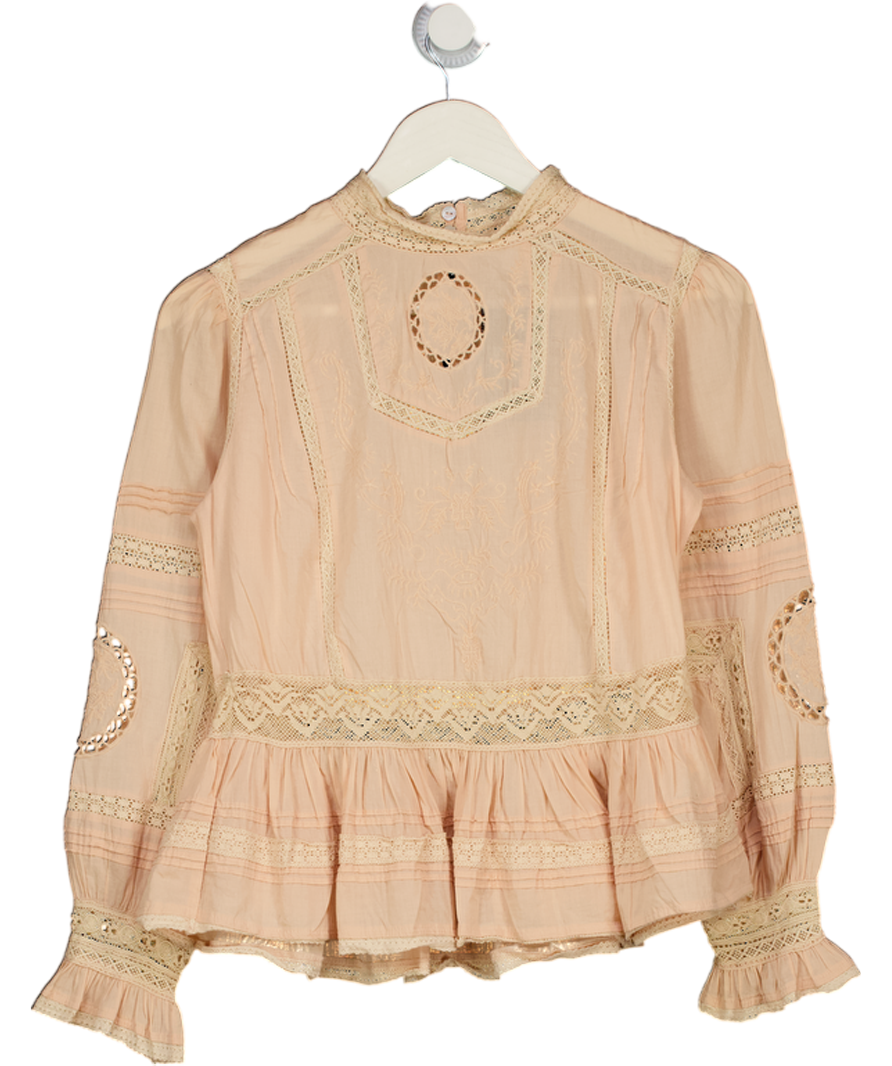 ZARA Peach Pink Embroidered Romantic Shirt UK XS
