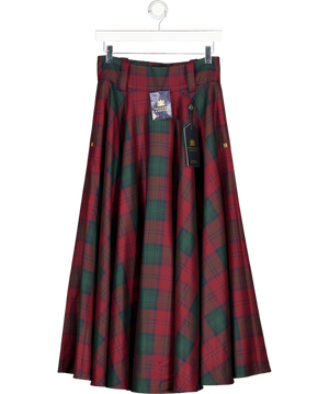 HOLLAND COOPER 100% Wool 360 Maxi Tweed Circle Skirt - Green / Burgundy Mulberry Tartan UK 10