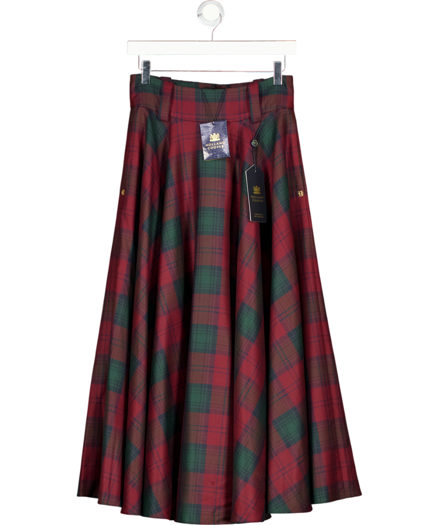 HOLLAND COOPER 100% Wool 360 Maxi Tweed Circle Skirt - Green / Burgundy Mulberry Tartan UK 10