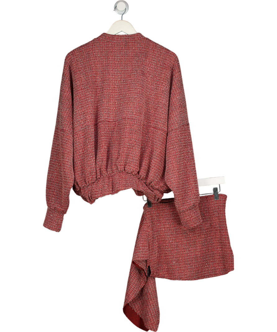 COUCOO 2-piece Red Merano Tweed Bomber Jacket (uk Xl) And Mini Skirt Set UK M