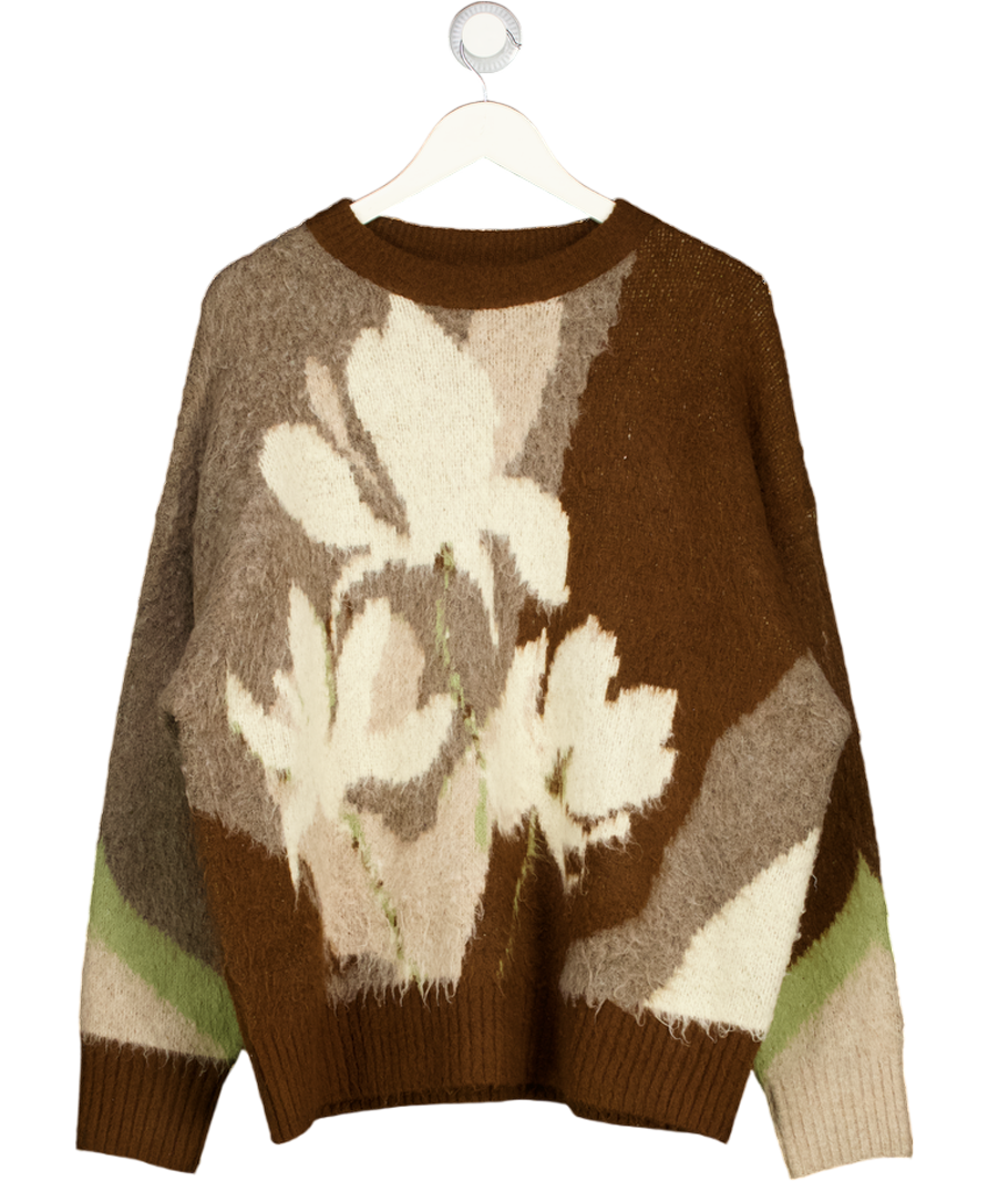 Topshop Brown & White Knitted Fluffy Jumper UK M