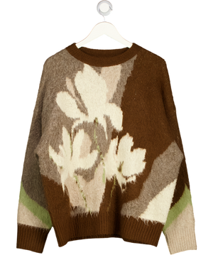 Topshop Brown & White Knitted Fluffy Jumper UK M