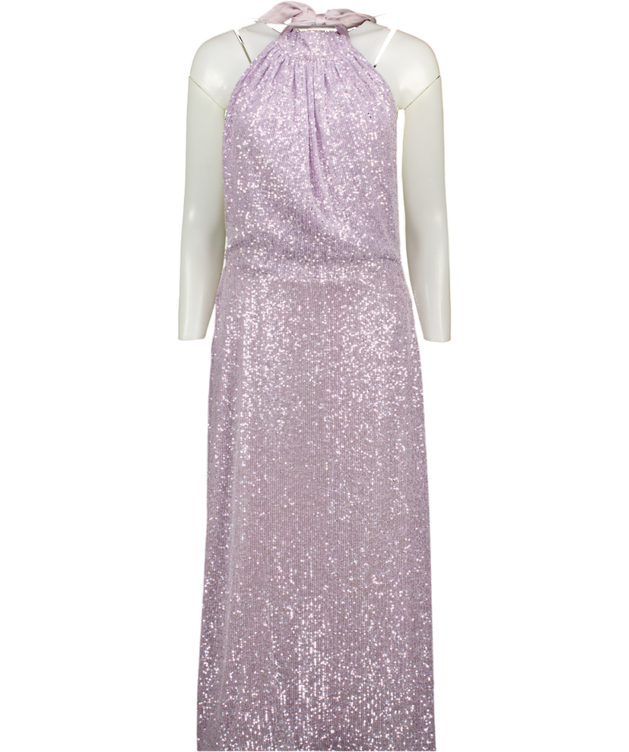 HARMUR Purple Lilac Classic Sequin-embellished Silk Midi Dress UK XS
