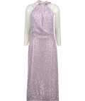 HARMUR Purple Lilac Classic Sequin-embellished Silk Midi Dress UK XS