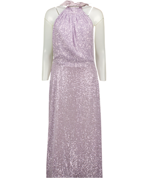 HARMUR Purple Lilac Classic Sequin-embellished Silk Midi Dress UK XS