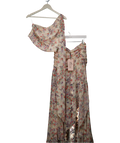 Oh Polly Pink Scarf-detail One-shoulder Top And Skirt Set In Primrose Floral Print UK 10