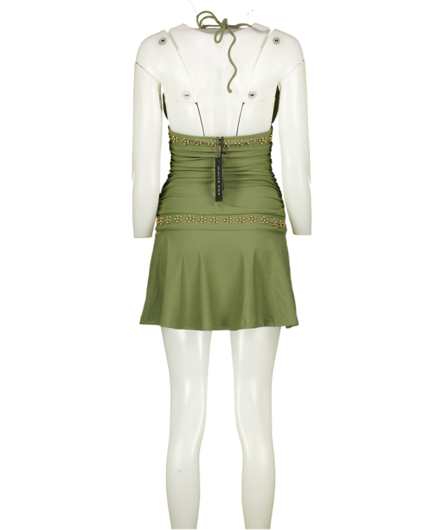 WHITE FOX Chase Me Baby Mini Dress Olivine Green UK S