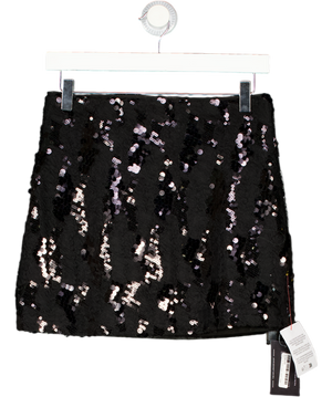 ASOS Design Black Ruffled Semi Sheer Sequin Mesh Mini Skirt UK 10