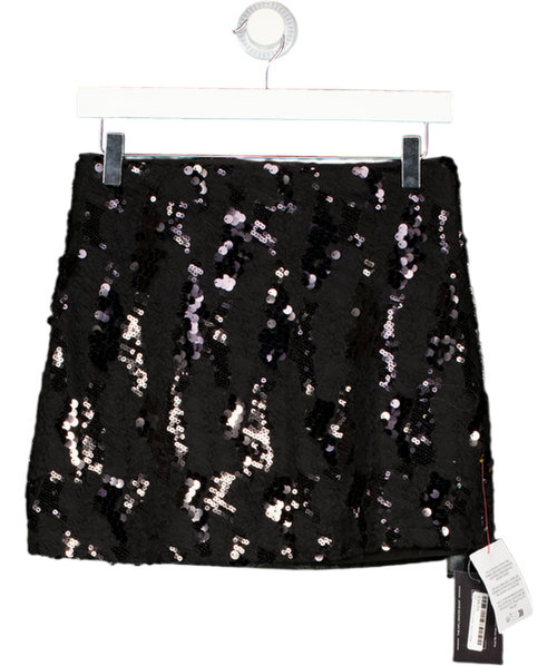 ASOS Design Black Ruffled Semi Sheer Sequin Mesh Mini Skirt UK 10