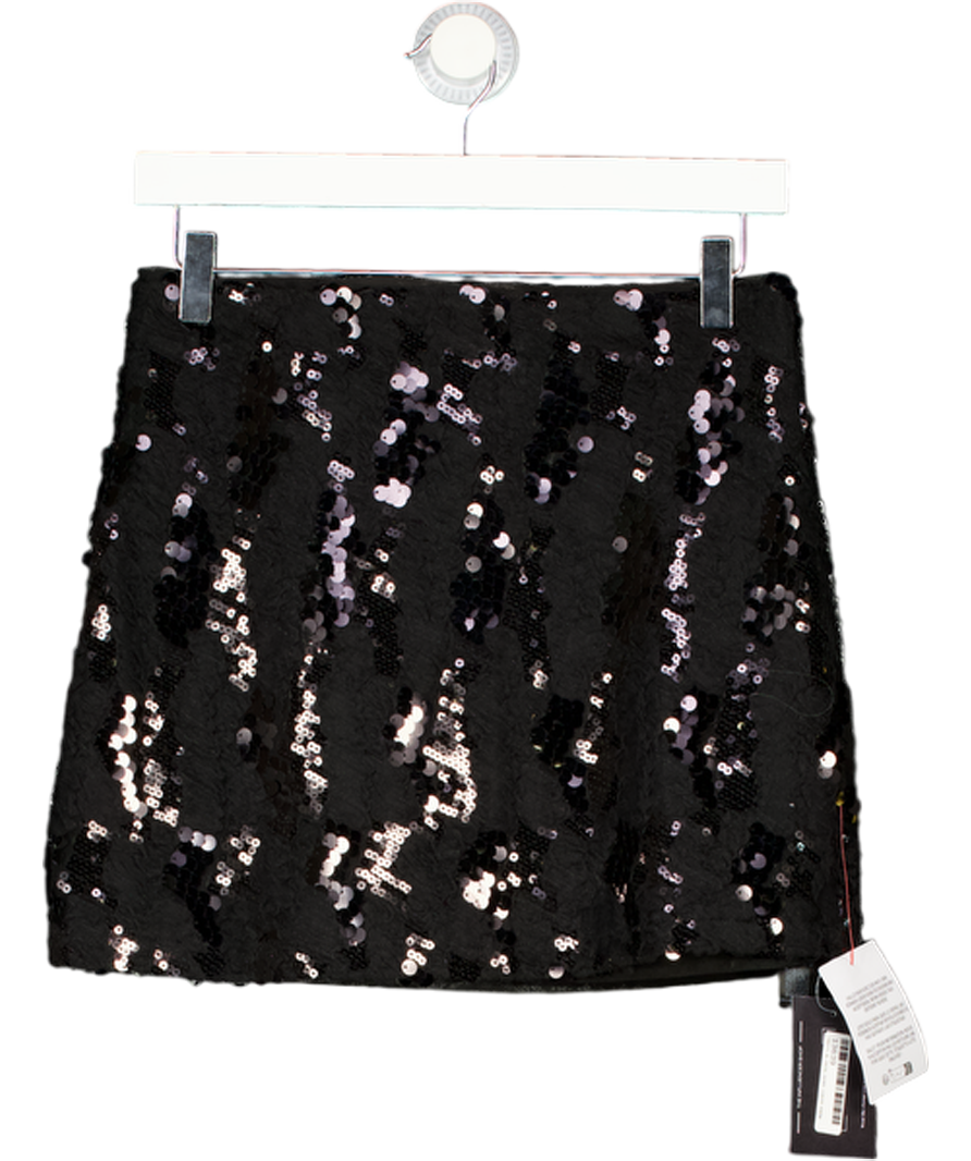 ASOS Design Black Ruffled Semi Sheer Sequin Mesh Mini Skirt UK 12