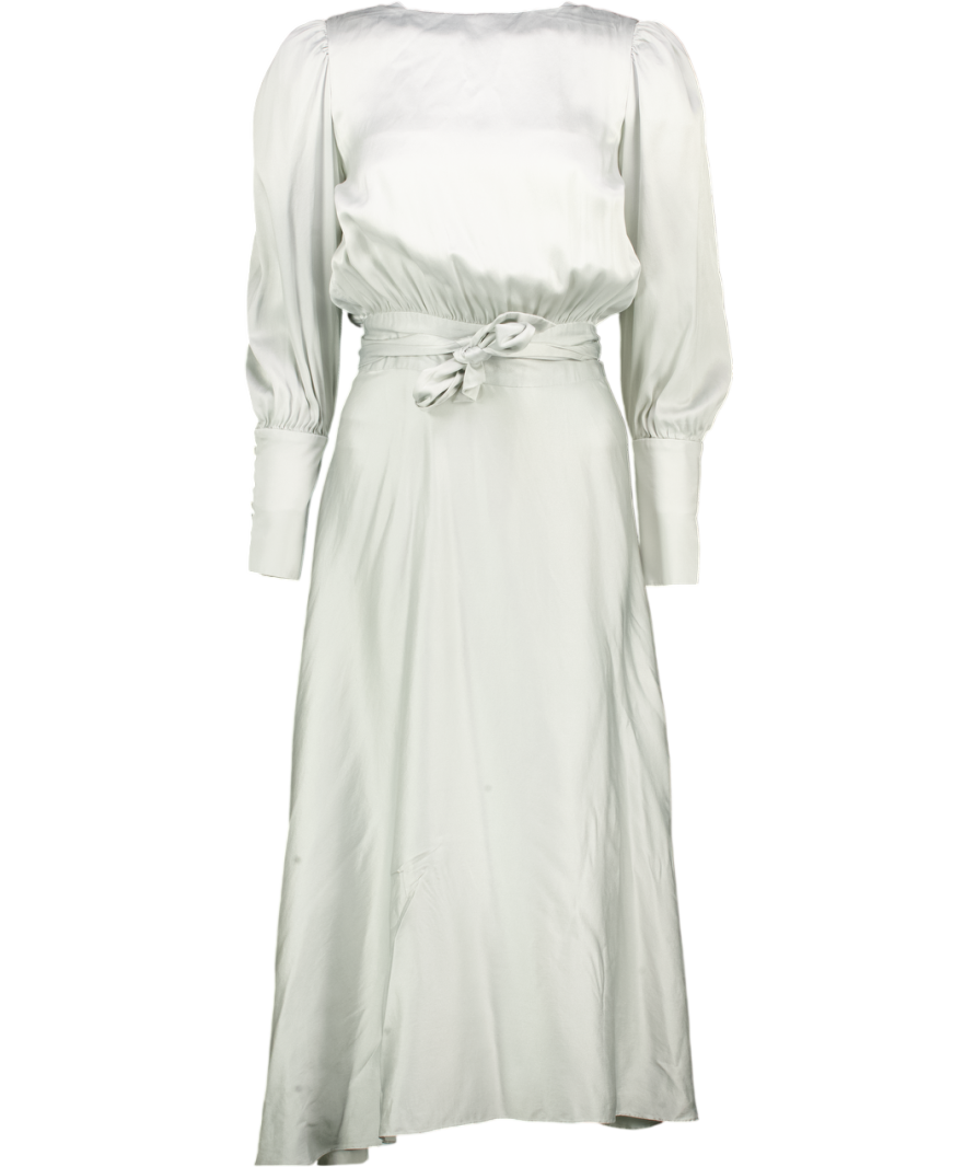 HARMUR Pale Grey Blue 100% Silk Gilly Midi Dress UK M